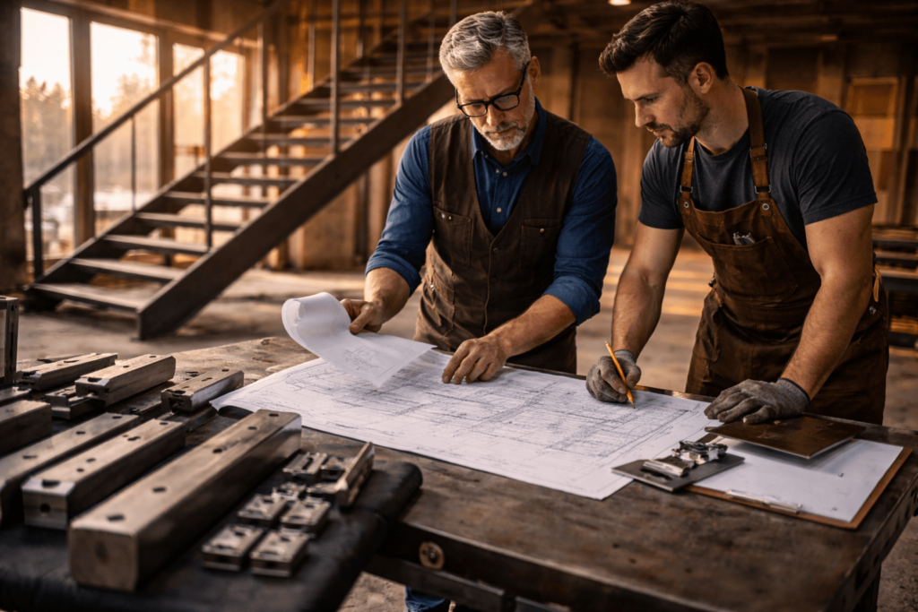 Reviewing plans at a construction site
